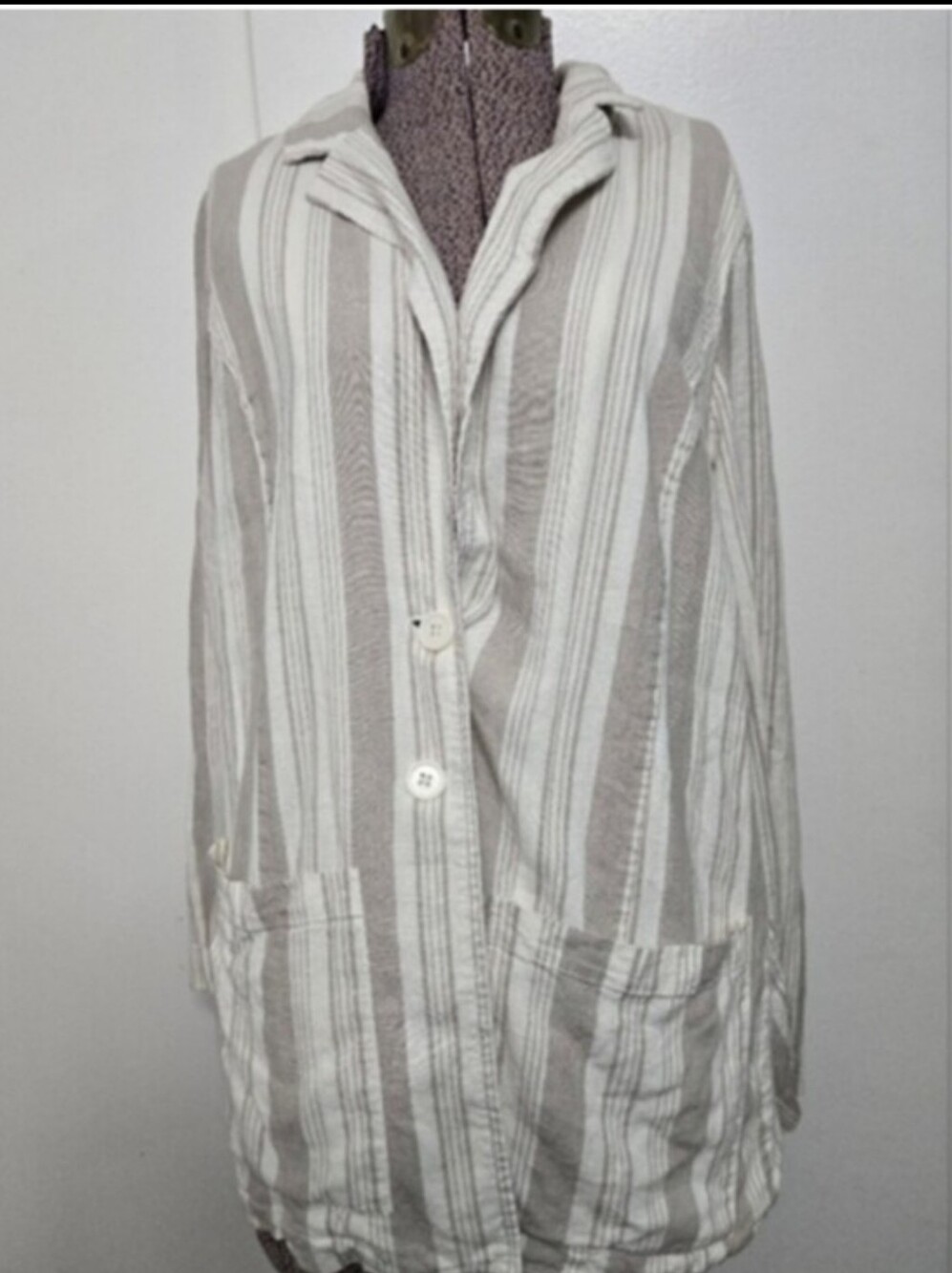 Torrid Blazer Costal Grandmother Cottagecore Beige White Striped Linen Blend 1X